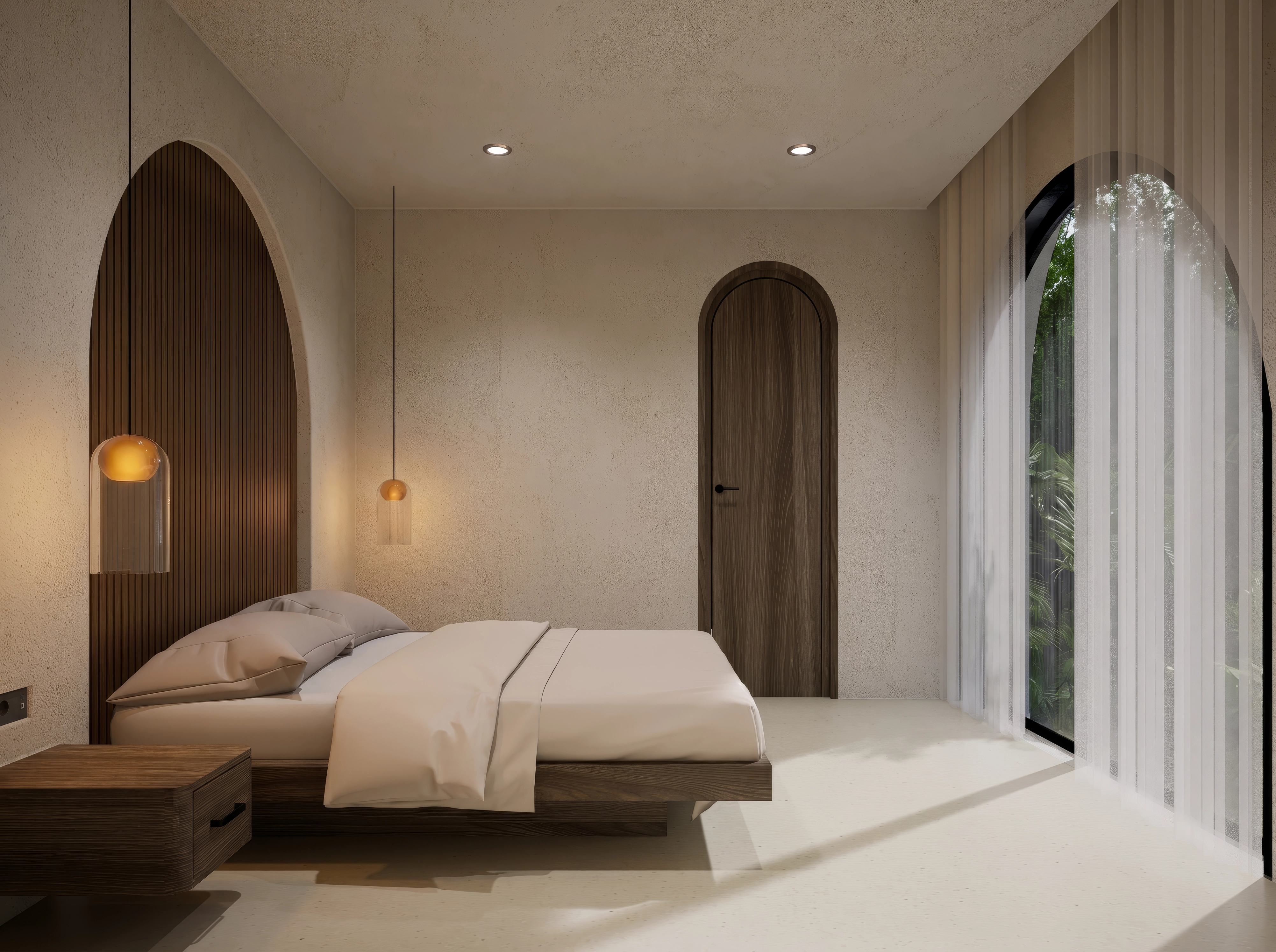Unit 10/13, Bedroom arched window jungle view