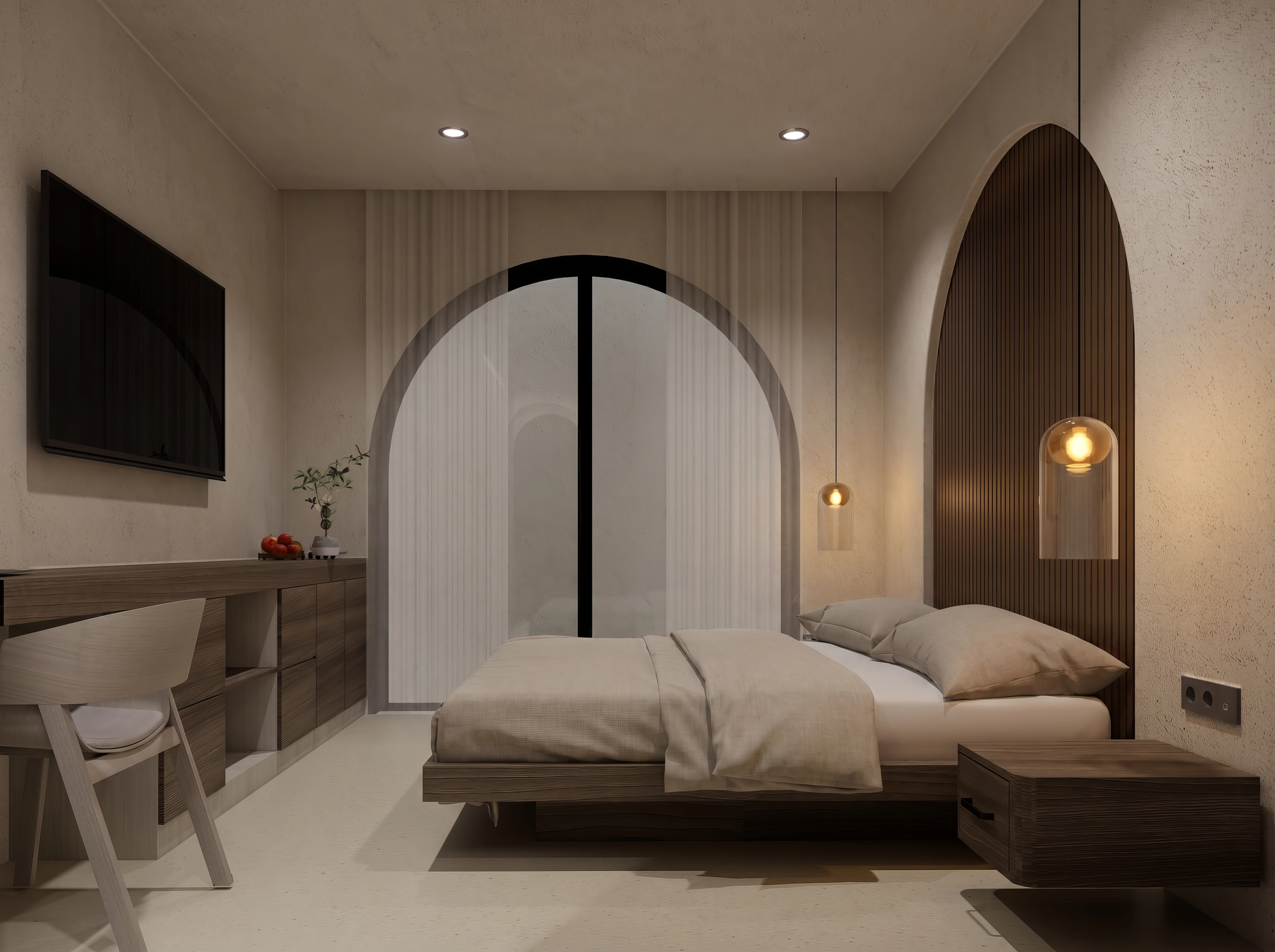 Unit 10/13, Bedroom with large arched window