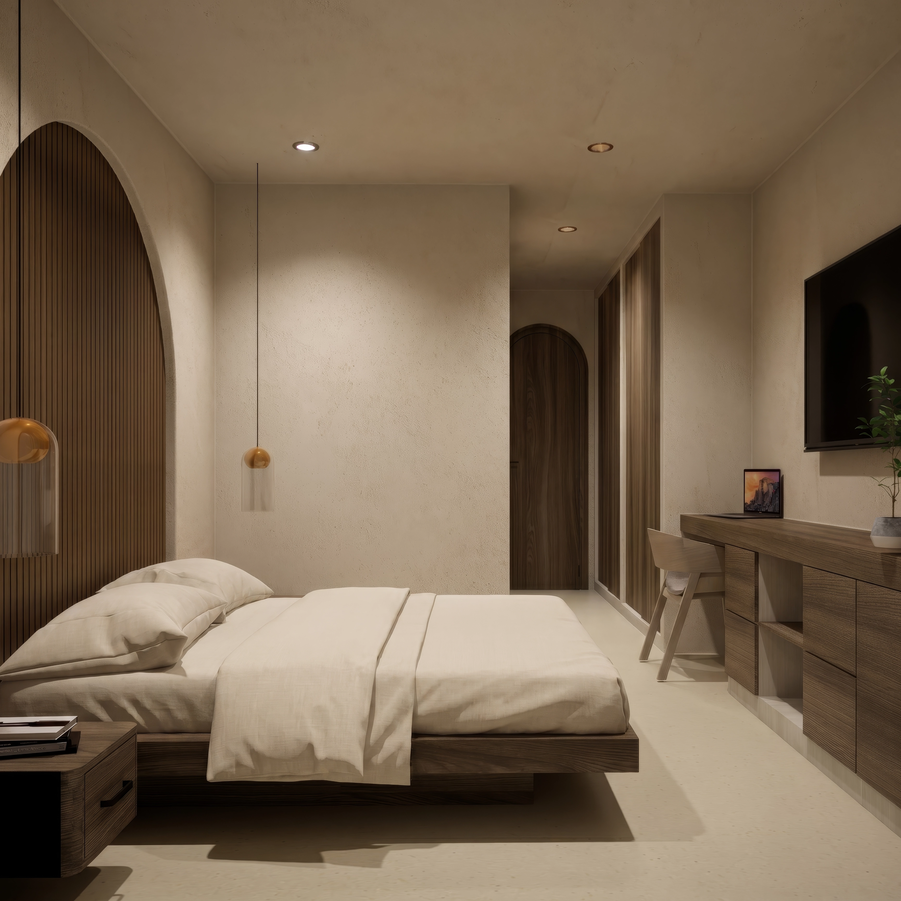 Unit 10/13, Bedroom with TV + desk wall
