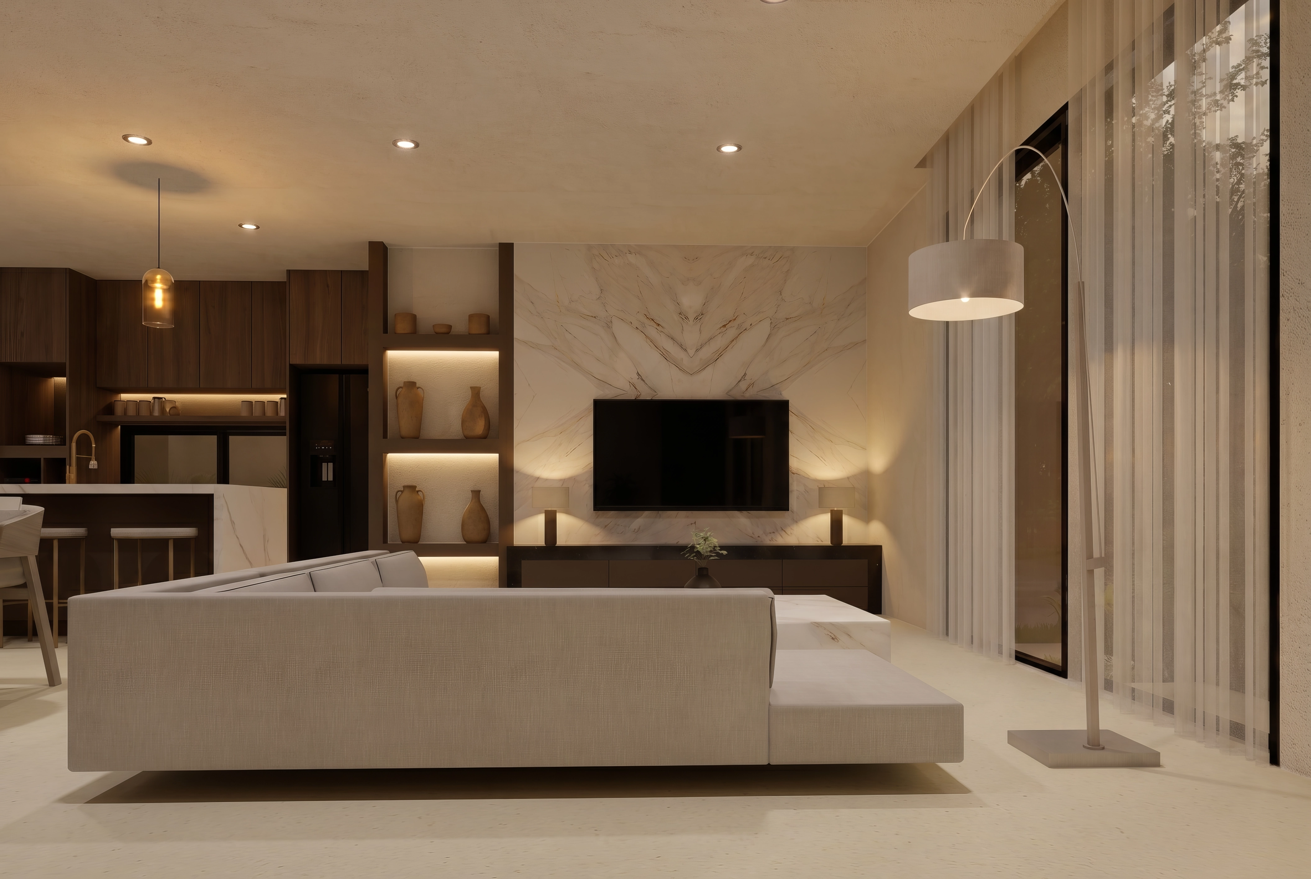 Unit 10/13, Living with marble TV wall