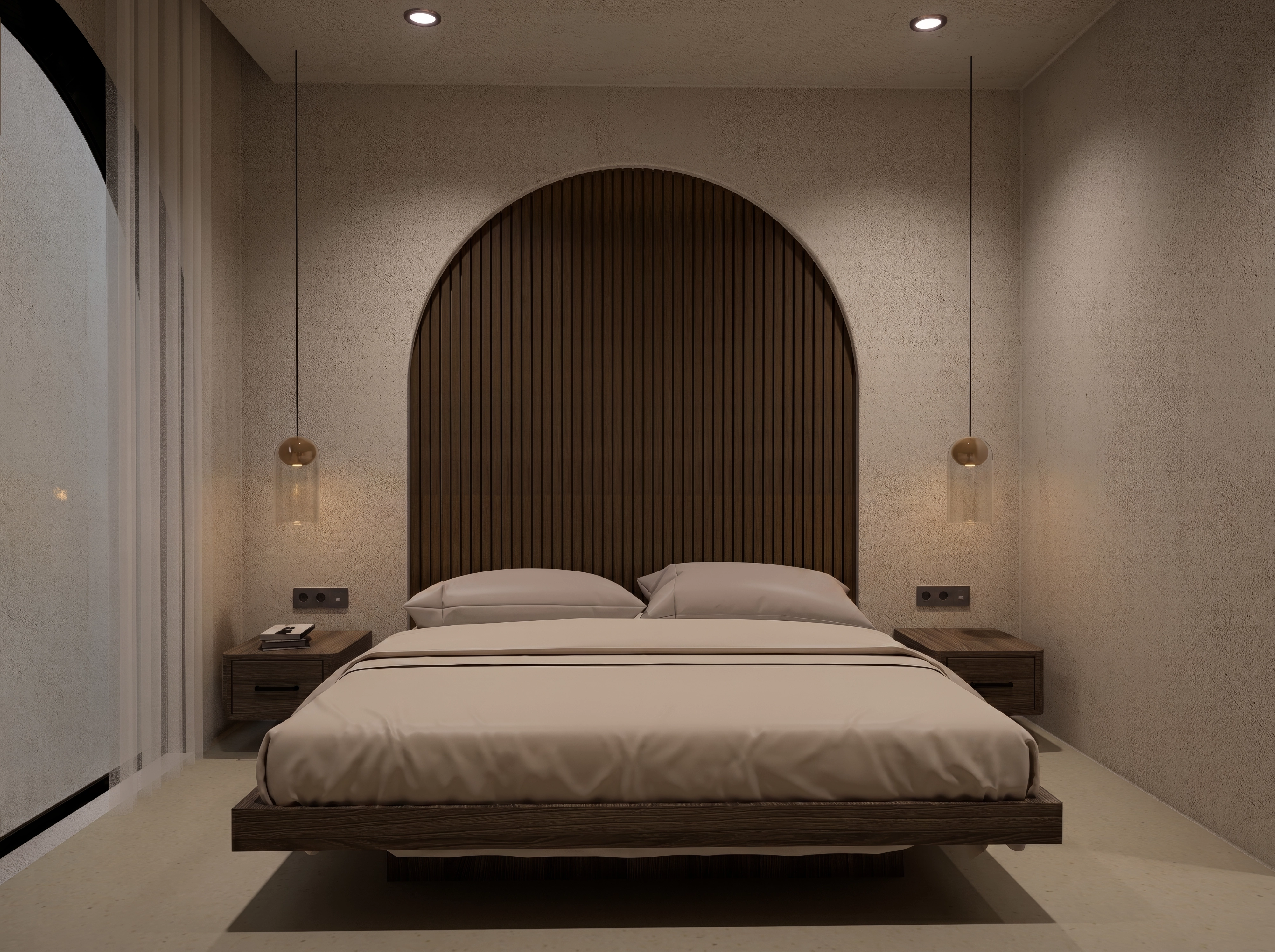 Unit 10/13, Master bedroom dark slatted arch
