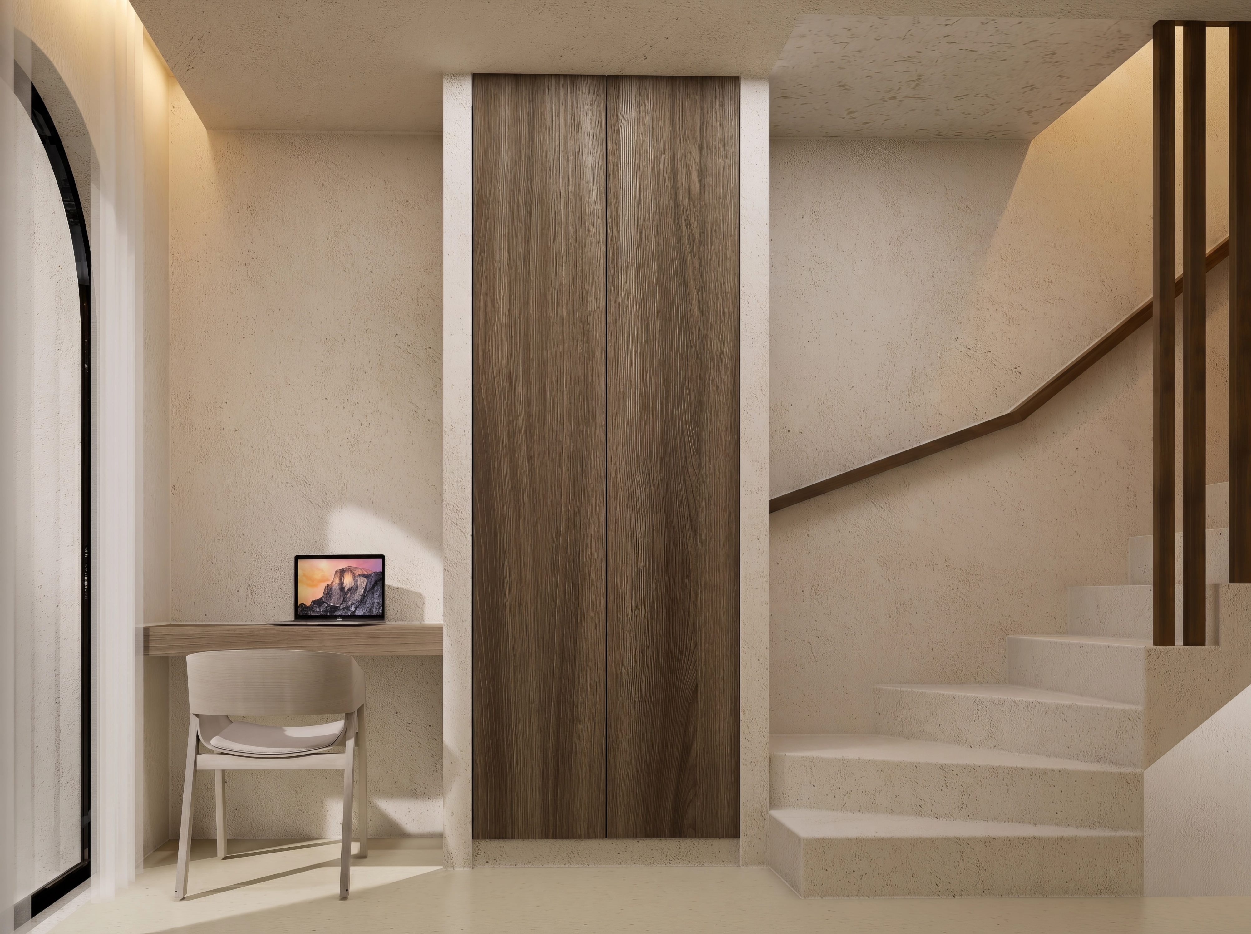 Unit 10/13, Workspace nook with curved stairs