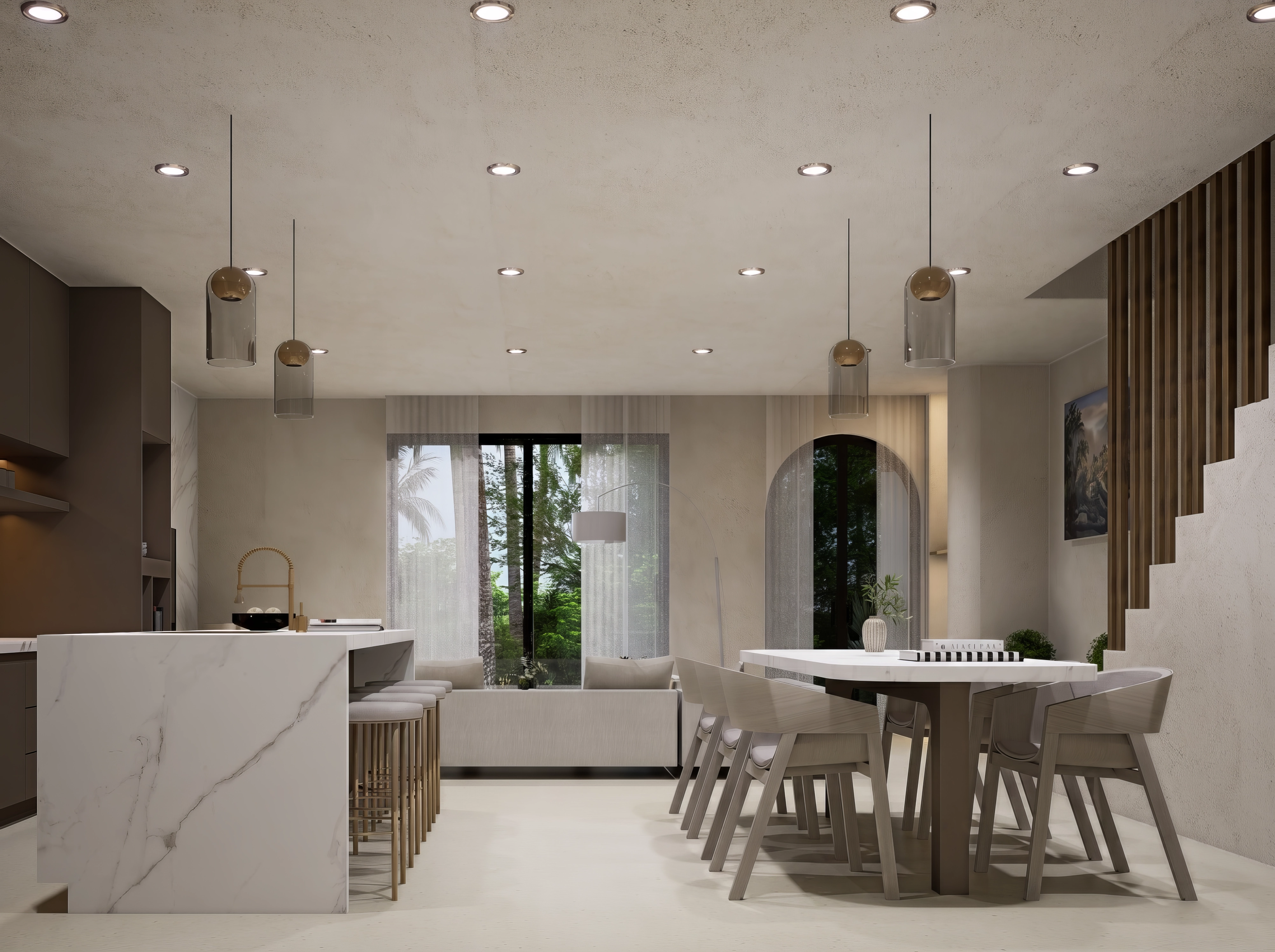 Unit 9, Wide kitchen with marble island