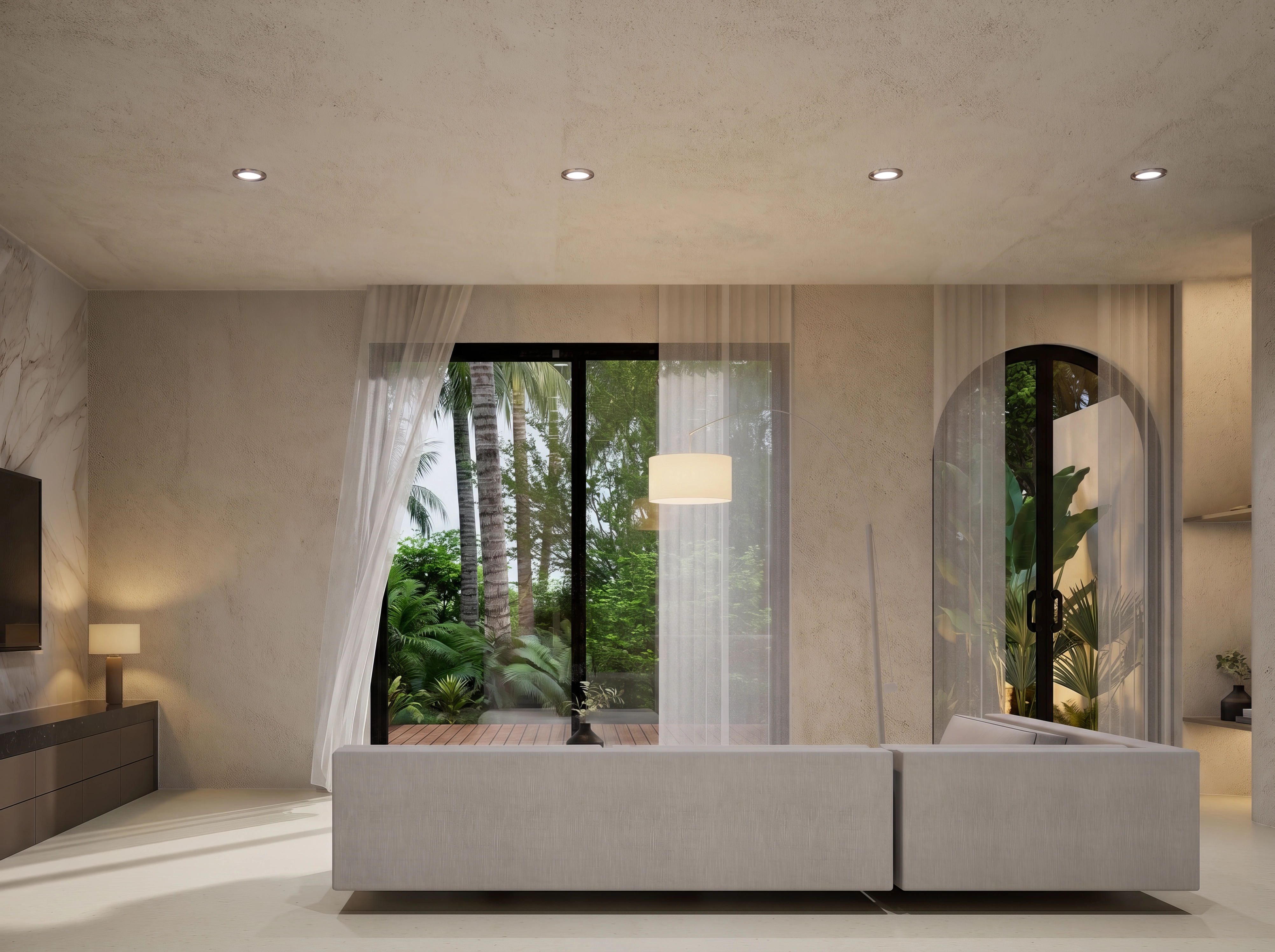 Unit 9, Living room with garden view