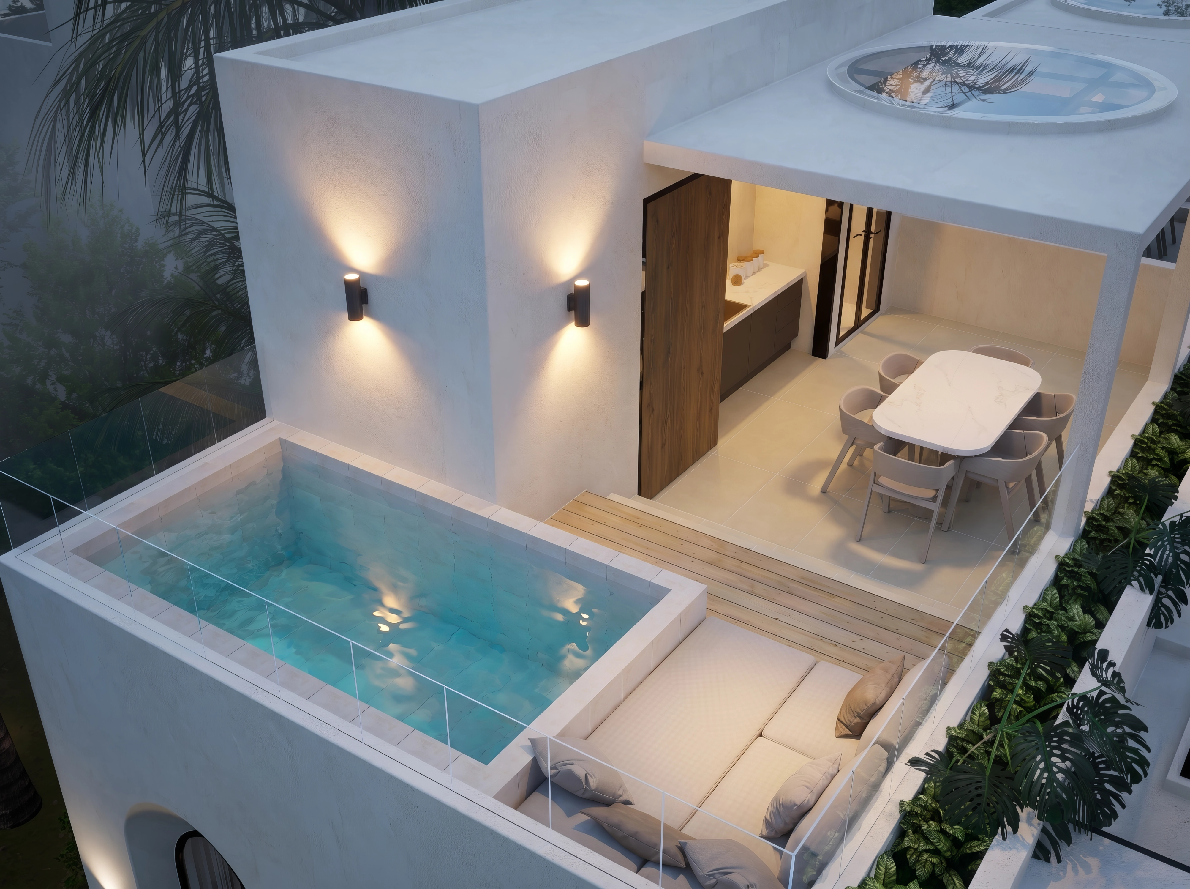 Unit 9, Rooftop pool at night