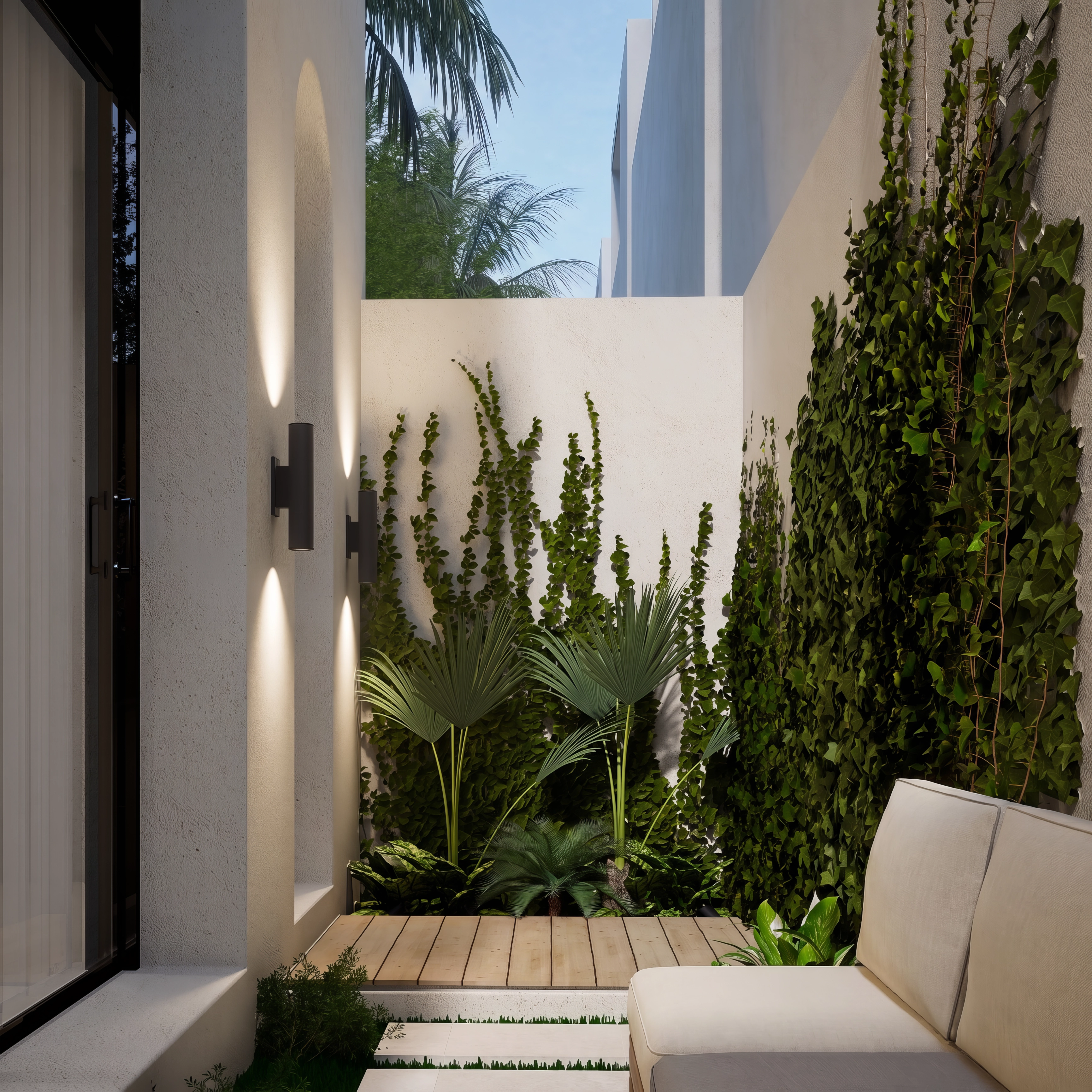Unit 9, Side garden alley with palm
